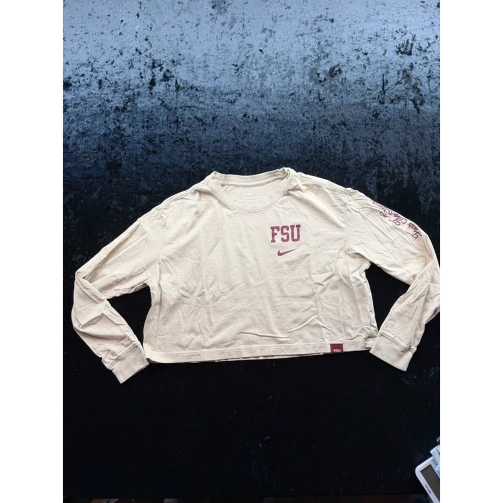 Nike FSU Florida State University Cropped Long Sleeve Tee Tan FJ9977-206 Large